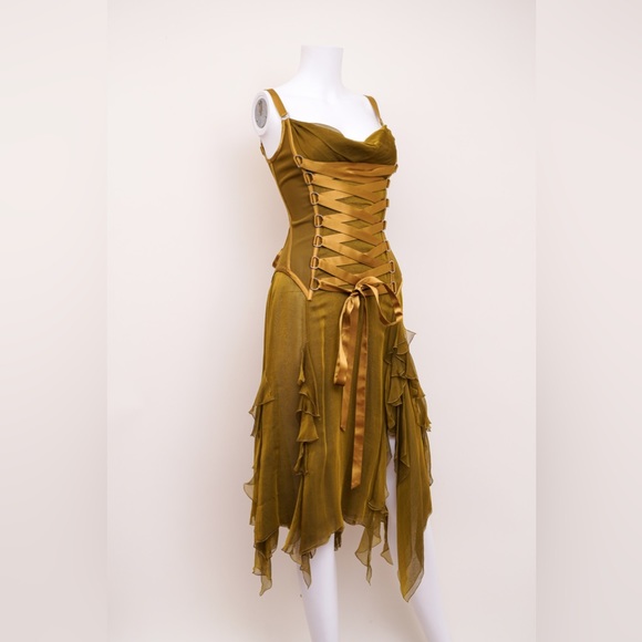 Versace F/W 2003 Corseted Olive Green Dress - Picture 3 of 7